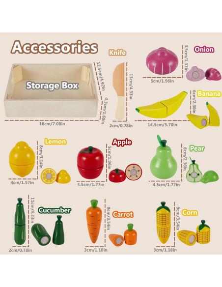 HERSITY Juego de Comida de Madera Frutas y Verduras 18+ Meses HERSITY Juego de Comida de Madera Frutas y Verduras 18+ Meses