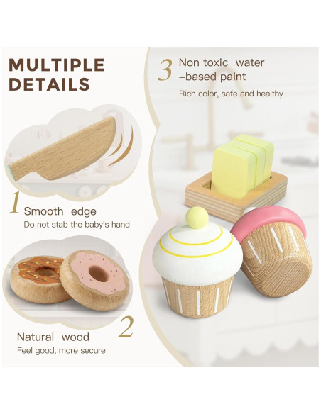 Juego de Comida de Panadería de Madera Frogprin 17 Piezas Juego de Comida de Panadería de Madera Frogprin 17 Piezas