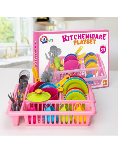 Juego de Platos de Cocina para Niños TECHNOK 33 Pzs Rosa