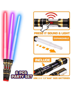 Paquete de 6 Espadas LED Brillantes Bakatatoyz 2 en 1 2