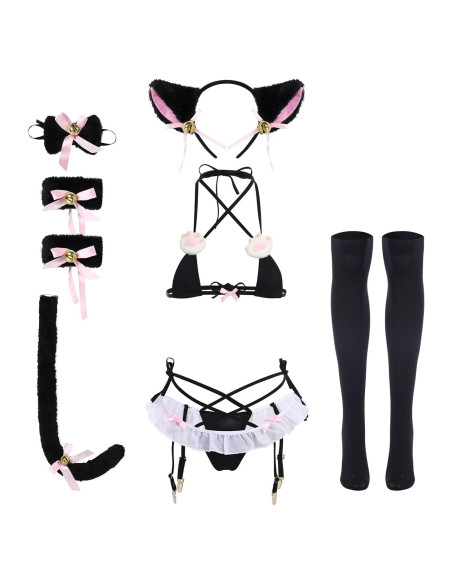 Conjunto de Lencería Kawaii Gato para Mujeres - Talla Única Conjunto de Lencería Kawaii Gato para Mujeres - Talla Única