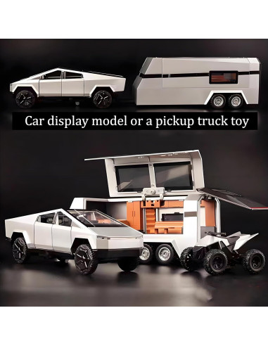 Camioneta Cybertruck Metal 1/32 con Motocicleta y Sonido