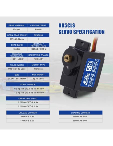 Servo Digital AGFRC B05CLS 8g 1kg 0.075s para RC 1/28 Servo Digital AGFRC B05CLS 8g 1kg 0.075s para RC 1/28