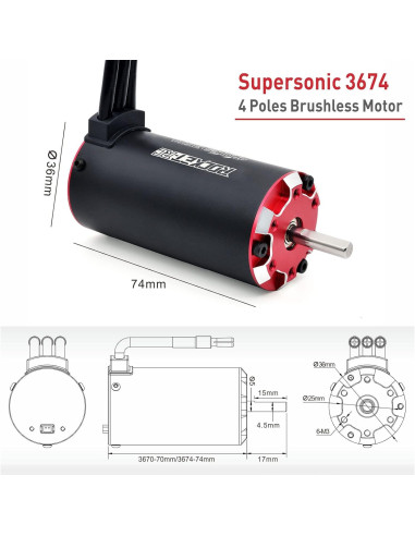 Motor Brushless Surpass Hobby 3674 2150KV para Coche RC 1/10