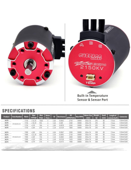 Motor Brushless Surpass Hobby 3674 2150KV para Coche RC 1/10 Motor Brushless Surpass Hobby 3674 2150KV para Coche RC 1/10