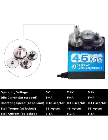 Servo DS3245SG 45kg 270 con engranajes metálicos RC