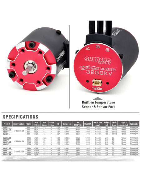 Motor Brushless Surpass 3650 3250KV + ESC 60A para Coche RC Motor Brushless Surpass 3650 3250KV + ESC 60A para Coche RC