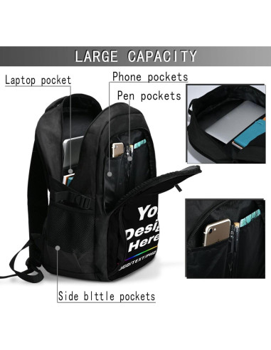 Mochila Personalizada Unisex Genérica 32.8L Negra