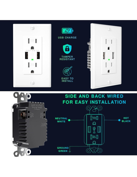Toma de Corriente USB 4.8A EverElectrix Blanca 15A Toma de Corriente USB 4.8A EverElectrix Blanca 15A