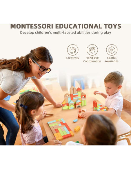 100 Bloques de Madera Montessori TOOKYTOY para Niños 1-3 Años 100 Bloques de Madera Montessori TOOKYTOY para Niños 1-3 Años