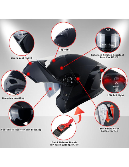 Casco Modular 1Storm LED-X90 Negro Mate XL Doble Visera Casco Modular 1Storm LED-X90 Negro Mate XL Doble Visera