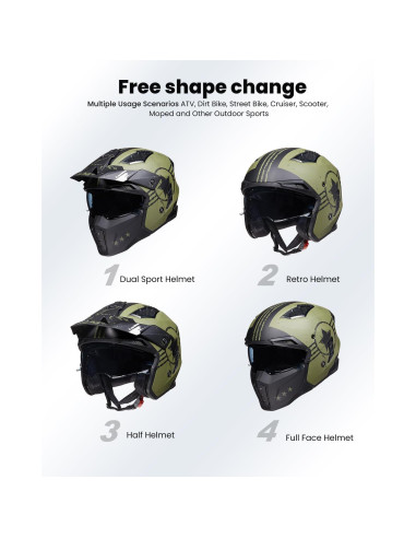 Casco Abierto ILM Z302 Retro Vintage Verde Militar XX-Large