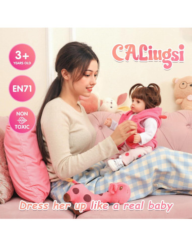 Muñeca Reborn 48 cm CALiugsi Realista con Chupete y Kit