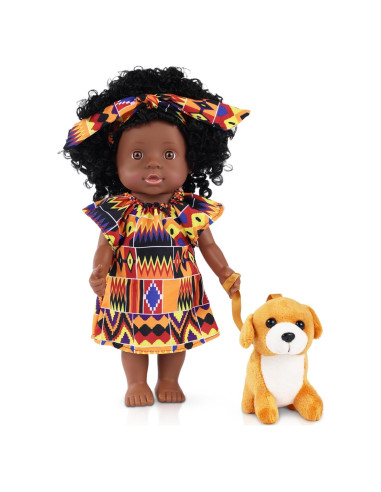 Muñeca Negra Bebé GAGAKU 33 cm con Cabello Rizado