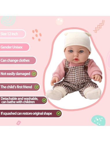 Muñeca de Bebé TUSALMO 30 cm con Accesorios para Niños