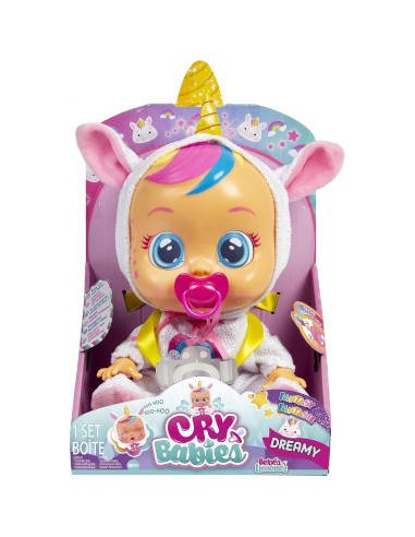 Muñeca Cry Babies Dreamy Unicornio 30 cm con Pijamas Brillantes