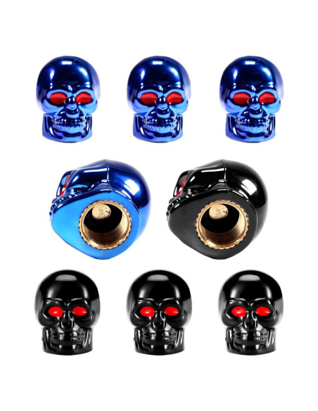 Tapa de Válvula Estilo Calavera Yourkar 8 Piezas Negro+Azul Tapa de Válvula Estilo Calavera Yourkar 8 Piezas Negro+Azul