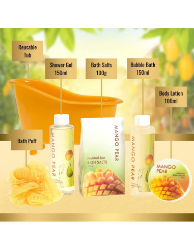 Conjunto de Spa Freida y Joe Mango Pera - Baño y Cuerpo 5 Piezas