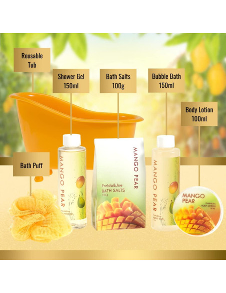 Conjunto de Spa Freida y Joe Mango Pera - Baño y Cuerpo 5 Piezas Conjunto de Spa Freida y Joe Mango Pera - Baño y Cuerpo 5 Piezas
