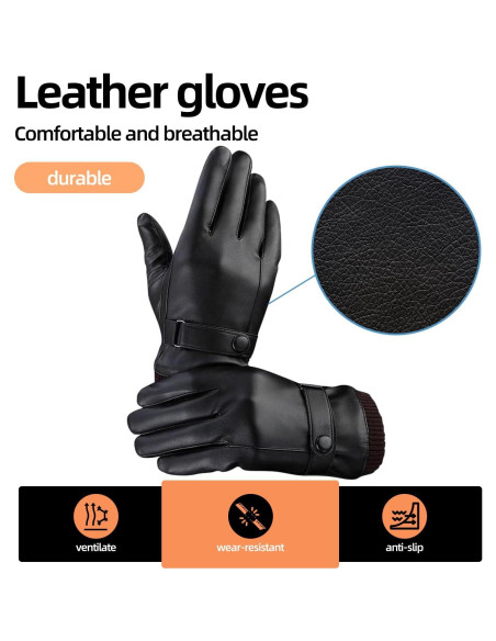 Guantes de Cuero POONWEI Térmicos para Hombre Pantalla Táctil Guantes de Cuero POONWEI Térmicos para Hombre Pantalla Táctil