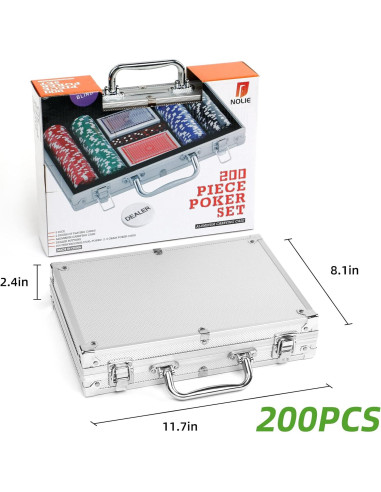 Juego de Fichas de Póker NOLIE 200 PCS con Estuche de Aluminio