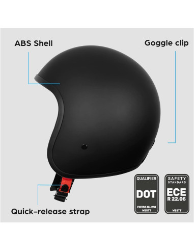 Casco de motocicleta Westt Vintage S 3/4 Negro mate DOT