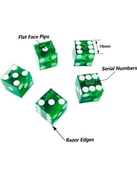Dados de Craps Yuanhe 19mm Grado AAA Set de 5 Verde Dados de Craps Yuanhe 19mm Grado AAA Set de 5 Verde