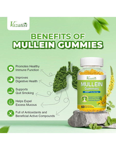 Gomitas de Mullein Vazatisi 60ct - Apoyo Pulmonar Mango Gomitas de Mullein Vazatisi 60ct - Apoyo Pulmonar Mango