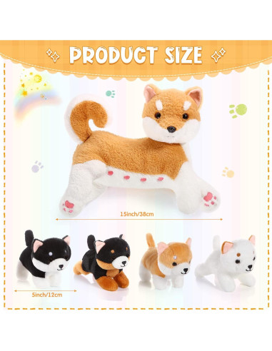 Conjunto de Peluches Mamá Perro Honoson 4 Cachorros Shiba Inu