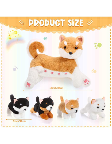 Conjunto de Peluches Mamá Perro Honoson 4 Cachorros Shiba Inu Conjunto de Peluches Mamá Perro Honoson 4 Cachorros Shiba Inu