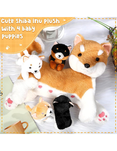Conjunto de Peluches Mamá Perro Honoson 4 Cachorros Shiba Inu Conjunto de Peluches Mamá Perro Honoson 4 Cachorros Shiba Inu
