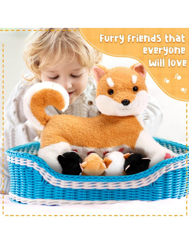 Conjunto de Peluches Mamá Perro Honoson 4 Cachorros Shiba Inu