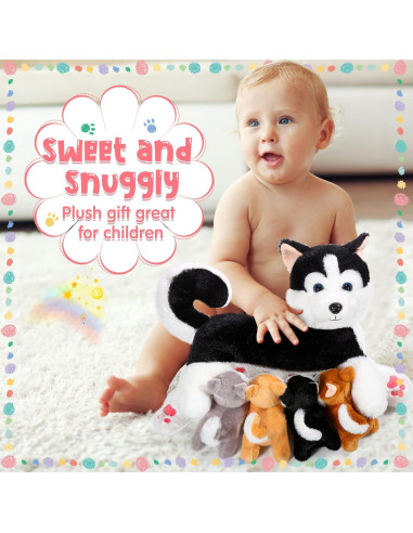 Conjunto de Peluches Mamá Perro Honoson 4 Cachorros Suaves