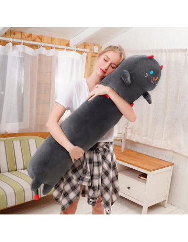 Almohada Gato Negro Peluche Mewaii 110 cm Suave Kawaii