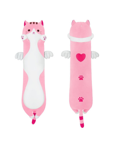 Almohada de Gato de Peluche Rosa 70cm Suave y Abrazable