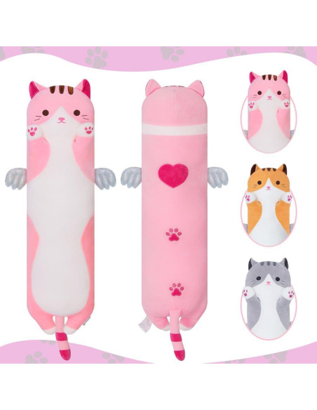 Almohada de Gato de Peluche Rosa 70cm Suave y Abrazable Almohada de Gato de Peluche Rosa 70cm Suave y Abrazable