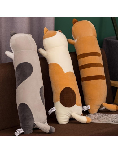 Almohada de Gato de Peluche MIAOHAHA 90cm Beige Suave