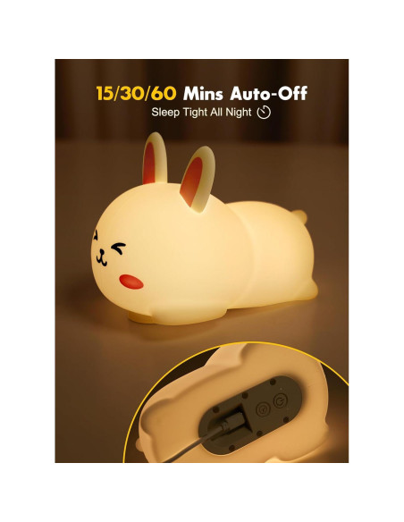 Luz Nocturna Conejo Minetom Silicona 7 Colores Táctil Luz Nocturna Conejo Minetom Silicona 7 Colores Táctil