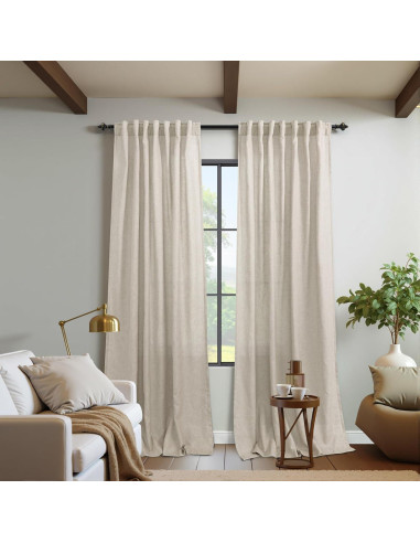 Cortinas Rústicas KOUFALL Beige 52x243 cm 2 Paneles Lino