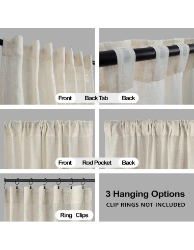 Cortinas Rústicas KOUFALL Beige 52x243 cm 2 Paneles Lino