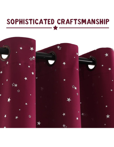 Cortinas Blackout PrinceDeco 2 Paneles Estrellas Burdeos 132x137cm