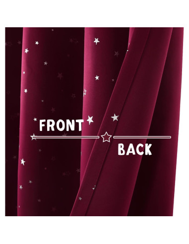 Cortinas Blackout PrinceDeco 2 Paneles Estrellas Burdeos 132x137cm