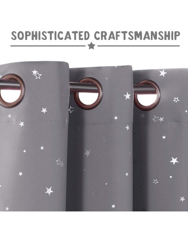 Cortinas Blackout PrinceDeco 2 Paneles Estrellas Grises