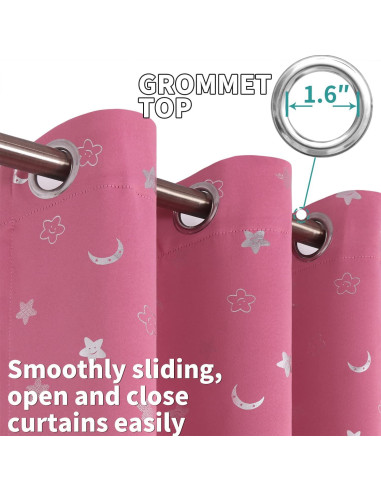 Cortinas Opacas BGment Rosa 52x84 cm Estrellas y Luna