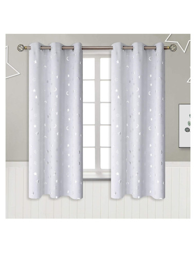 Cortinas Opacas BGment 42x63 Estrellas y Luna Gris Claro