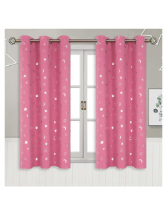Cortinas Opacas BGment Rosa 42x54 Estrellas y Luna