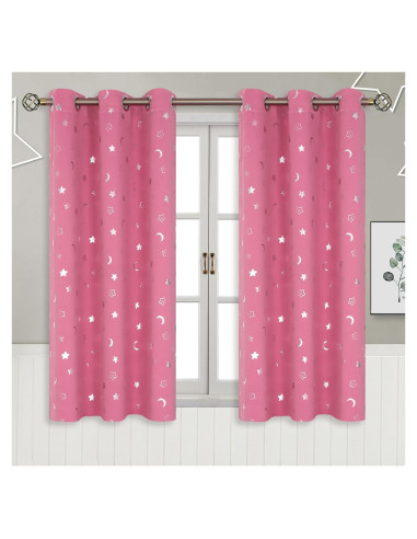 Cortinas Opacas BGment Rosa 42x54 Estrellas y Luna