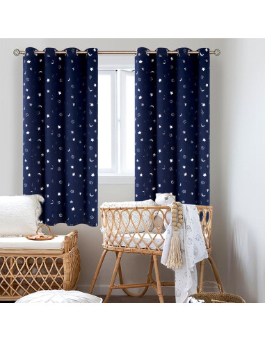 Cortinas Opacas BGment Navy 52x63 cm Estrellas y Luna