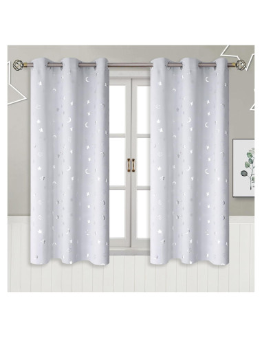 Cortinas Opacas BGment 42x54 Estrellas y Luna Gris Claro