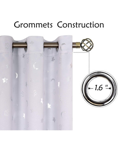 Cortinas Opacas BGment 42x54 Estrellas y Luna Gris Claro